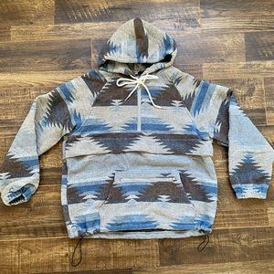 Aztec Style Hoodie Blue/Grey
